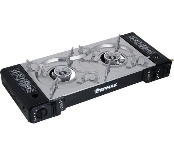 Изображение товара Плитка газовая двухкомфорочная портативная ЕРМАК с переходником, в кейсе, 64x27x9 см 116-001
