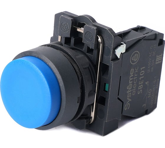 Изображение товара Кнопка Systeme Electric SB5 в сборе, модульная, 22мм, выступающая, синяя, с возвратом, пластик, 1НО SB5AL61