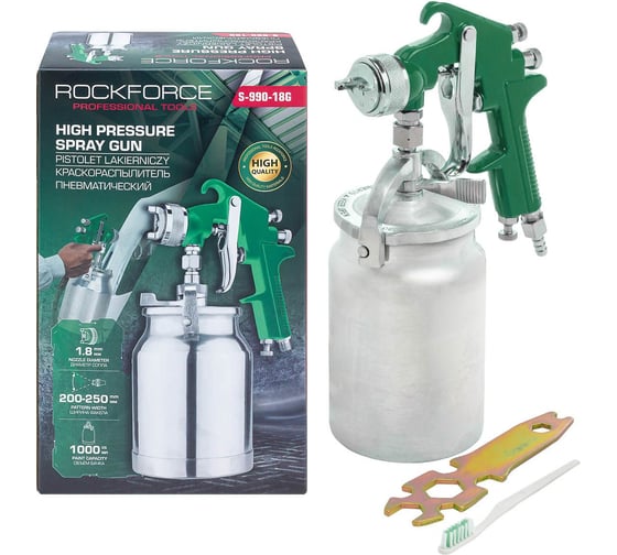 Изображение товара Краскораспылитель пневматический с нижним металлическим бачком Rockforce 1000 мл RF-S-990-18G(61584)