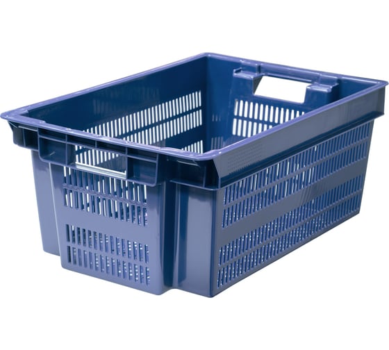 Изображение товара Ящик полимерный Тара.ру Север помнит 600x400x250 мм, перфорированный, синий 35587
