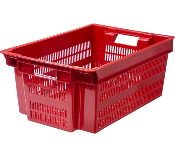 Изображение товара Ящик полимерный Тара.ру Север помнит 600x400x250 мм, перфорированный, красный 35589