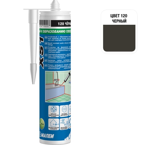 Изображение товара Герметик силиконовый MAPEI МАПЕИ XS1, цвет №120 черный, 300 мл 3BW012042R