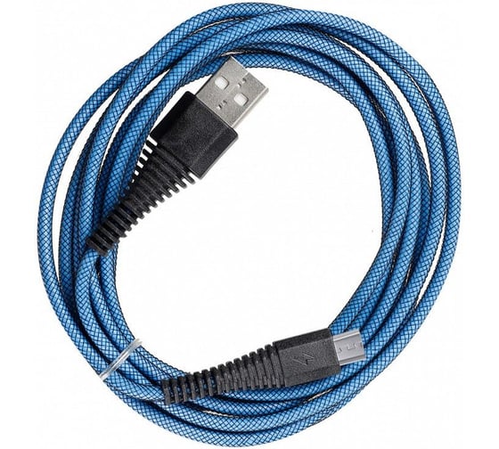 Изображение товара Дата-кабель SMARTBUY USB - micro USB "карбон", экстрапрочный, 1 м, до 2А, синий iK-10n-2 blue