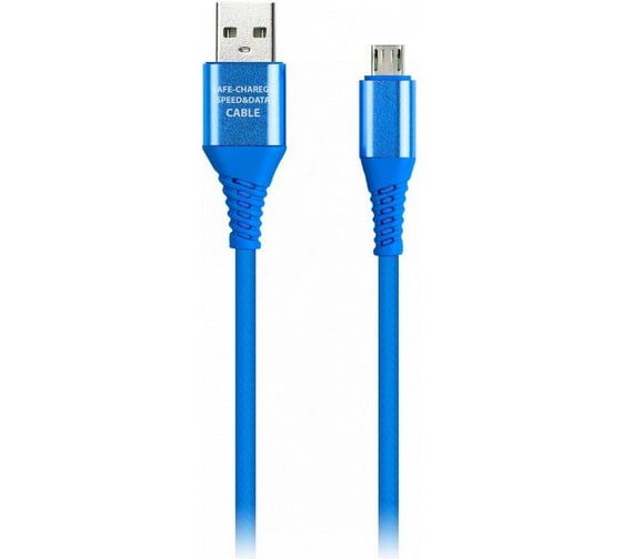 Изображение товара Дата-кабель SMARTBUY Micro кабель в резиновой оплетке Gear 1 м, металлический наконечник, 2А, синий iK-12ERG blue