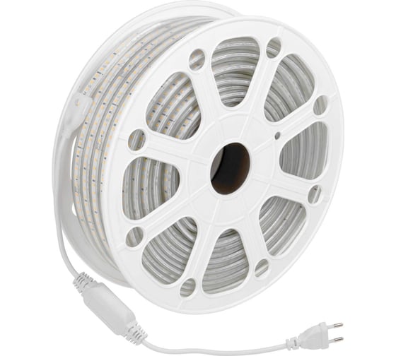Изображение товара Светодиодная лента Wolta уличная от сети 220В, герметичная IP65, мощность10Вт/м, дневной белый свет 4000К, световой поток 750Лм, артикул WLS-220V-2835-10W/4000/S120