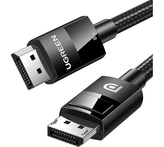 Изображение товара Кабель Ugreen DP114 DP 1.4 Male to Male Plastic Case Braided Cable, 1.5м, черный 80391_