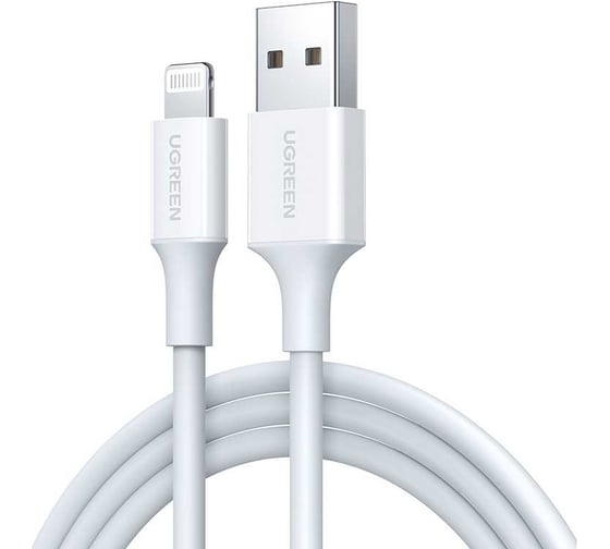 Изображение товара Кабель Ugreen US155 USB-A Male to Lightning Male Cable Nickel Plating ABS Shell, 2м, белый 20730_