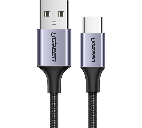 Изображение товара Кабель Ugreen US288 USB-A 2.0 to USB-C Cable Nickel Plating Aluminum Braid, 0.25 м, черный 60124_