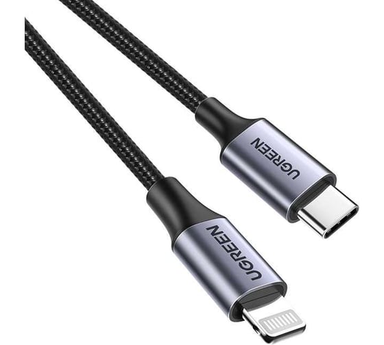 Изображение товара Кабель Ugreen US304 USB-C to Lightning M/M Cable Aluminum Shell Braided, 2м, черный 60761