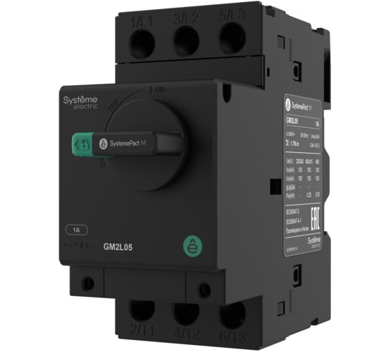 Изображение товара Автоматический выключатель защиты двигателя Systeme Electric GM2L 2.5A, магнитный расцепитель, поворотная рукоятка (GV2L07) GM2L07