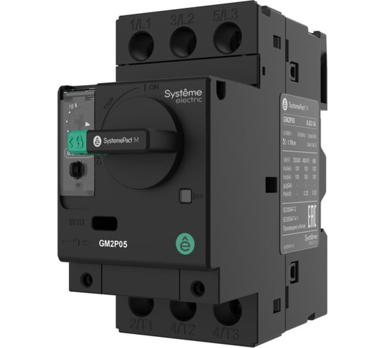 Изображение товара Автоматический выключатель защиты двигателя Systeme Electric GM2P 0.1-0.16A, комбинированный расцепитель, поворотная рукоятка (GV2P01) GM2P01