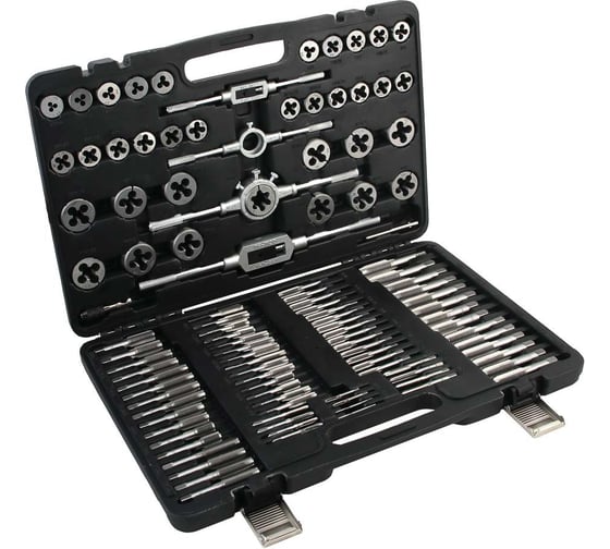 Изображение товара Набор метчиков и плашек ЕРМАК 110 предметов в пластиковом кейсе 637-004