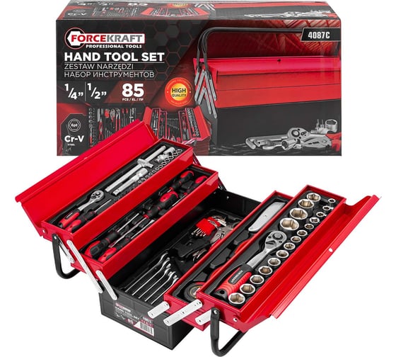 Изображение товара Набор инструментов Forcekraft 85 предметов, 1/4, 1/2 (6 граней) FK-4087C(61965)