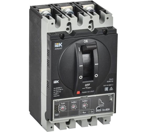 Изображение товара Автоматический выключатель IEK ARMAT литой корпус, 3P A 50кА 63А эл. станд. AR-MCCB-3A-050-0063A-ELSC