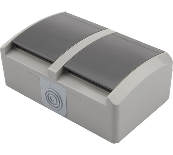 Изображение товара Двойная накладная розетка (керамика) KRANZ INDUSTRIAL, горизонтальный блок, IP54, с заземлением, о/у, серая KR-78-0614