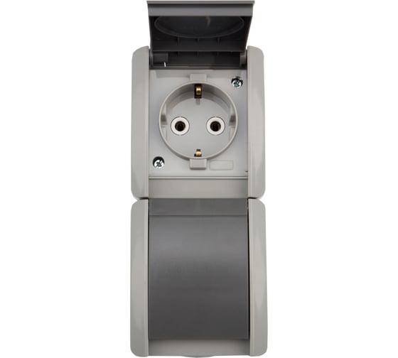 Изображение товара Двойная накладная розетка KRANZ INDUSTRIAL, IP54, с заземлением, о/у, серая KR-78-0615