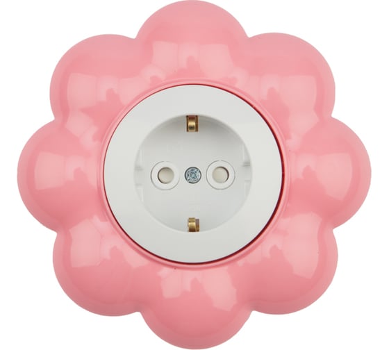 Изображение товара Одноместная розетка KRANZ Цветок, с заземлением и защитными шторками, белая/розовая KR-78-0625