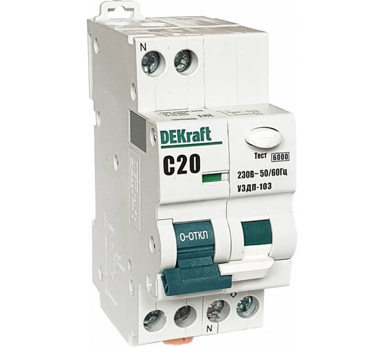 Изображение товара Устройство защиты от дугового пробоя (УЗДП) УЗДП-103 Dekraft 1 P+N, 16 A, хар-ка C, 6 кА 19089DEK