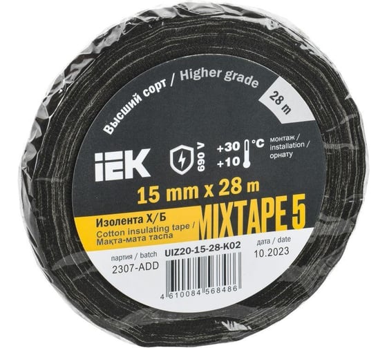 Изображение товара Изолента IEK MIXTAPE 5 Х/Б 15мм 28м UIZ20-15-28-K02