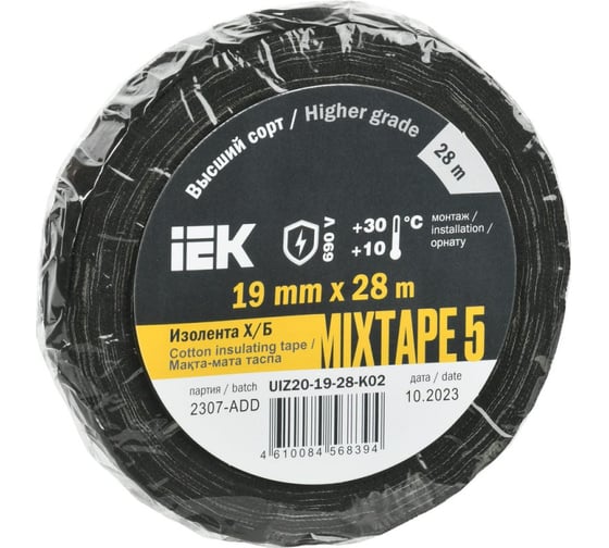 Изображение товара Изолента IEK MIXTAPE 5 Х/Б 19мм 28м UIZ20-19-28-K02