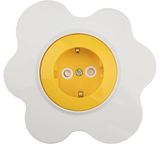 Изображение товара Одноместная розетка KRANZ Яичница, с заземлением и защитными шторками, желтая/белая KR-78-0631