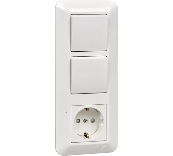 Изображение товара Блок: розетка с заземлением + выключатель 1-клавишный + выключатель 1-клавишный Systeme Electric BLANCA С/У, БЕЛЫЙ,опт.уп.Рос BK2VR-008V-B