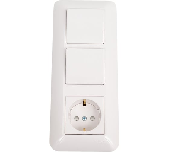 Изображение товара Блок: розетка с заземлением + выключатель 1-клавишный + выключатель 1-клавишный Systeme Electric BLANCA С/У,  белый Рос BK2VR-008V-BI