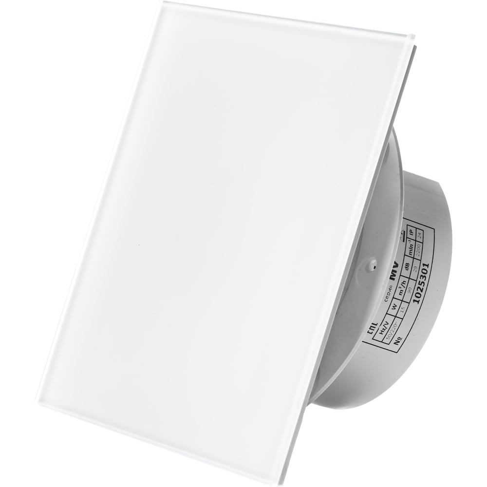 Изображение товара Вытяжной вентилятор SlimVent МV 100 с белой глянцевой стеклянной панелью тихий и компактный