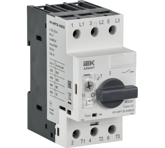 Изображение товара Автоматический выключатель защиты двигателя IEK ARMAT A6 GV2P 1,6-2,5А AR-MPCB-A6B25