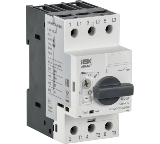 Изображение товара Автоматический выключатель защиты двигателя IEK ARMAT A6 GV2P 4-6,3А AR-MPCB-A6B63