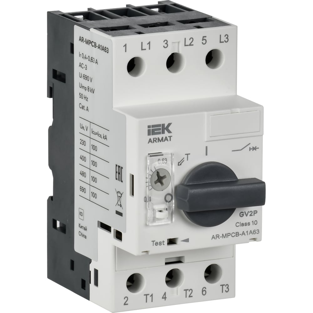 Изображение товара Автоматический выключатель защиты двигателя IEK ARMAT A1 GV2P 0,4-0,63А