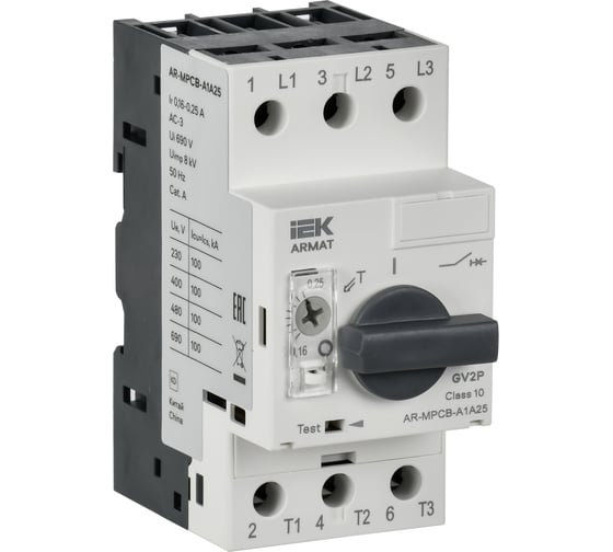 Изображение товара Автоматический выключатель защиты двигателя IEK ARMAT A1 GV2P 0,16-0,25А AR-MPCB-A1A25