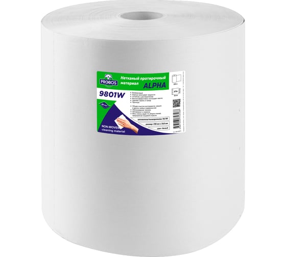 Изображение товара Нетканый протирочный материал PROBOS ALPHA 9801W белый, гладкое тиснение, 31,8x34 см, 870 лист/рул 9801W870