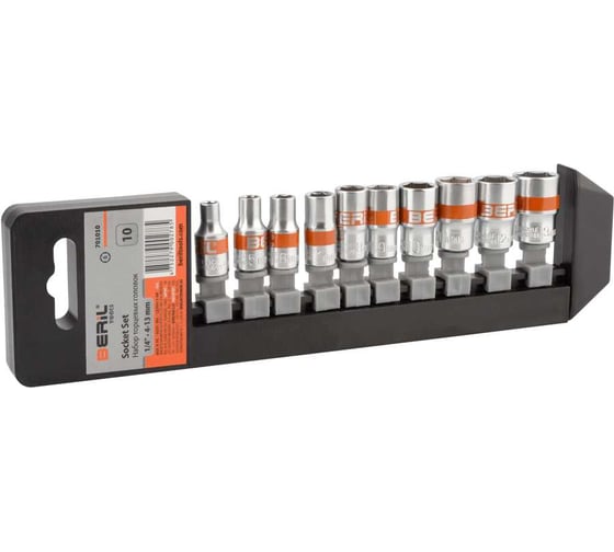 Изображение товара Набор головок Beril 10 предметов (DR1/4"; 6РТ; 4-13 мм; холдер) 701010 17105