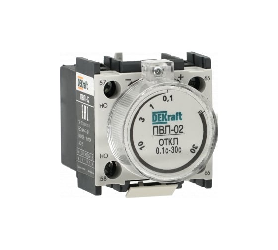 Изображение товара Приставка выдержки времени Dekraft с задержкой при отключении 0,1-3с 1НО+1НЗ ПВЛ-02 22185DEK