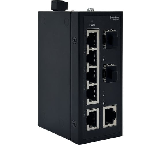 Изображение товара Неуправляемый промышленный коммутатор Systeme Electric Ethernet, 6x10/100BaseT, 2x100BaseX SFP NSETU108T06X02B