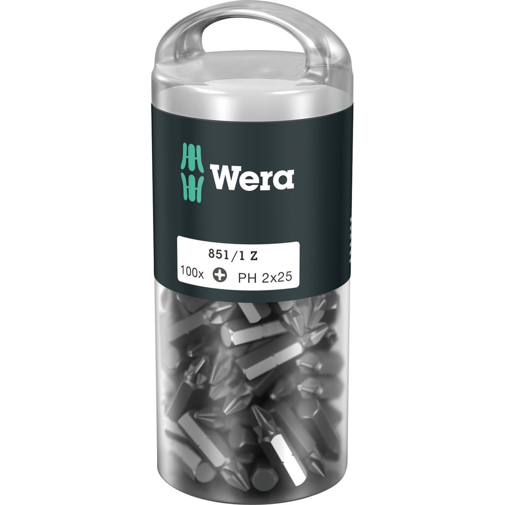 Набор бит Wera, PH 2 x 25 мм, вязкая твёрдость, хвостовик 1/4&quot; C 6.3, 100 шт, WE-072441