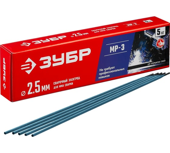 Изображение товара Электроды сварочные ЗУБР МР-3, с рутиловым покрытием, 2.5х350 мм, 5 кг 40015-2.5