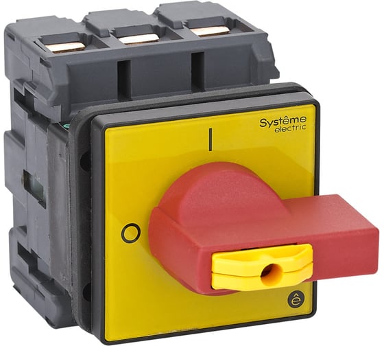 Изображение товара Выключатель-разъединитель Systeme Electric 3P, 100A, IP20, с красной рукоятной на дверцу 4 винта 1 замок MSD100360R