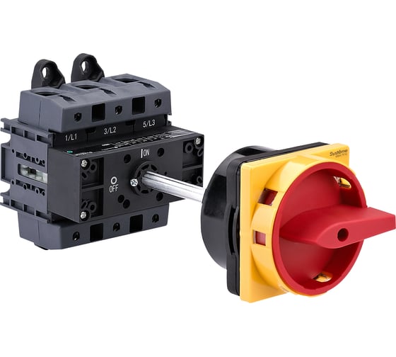 Изображение товара Выключатель-разъединитель Systeme Electric 3P, 175A, IP20, с красной выносной рукоятной на дин-рейке/плате с замком MSD175340R