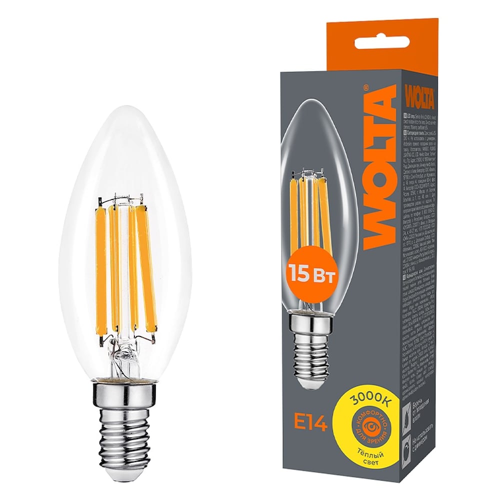 Изображение товара Светодиодная лампа WOLTA FILAMENT 15Вт 3000K E14