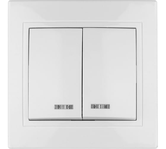 Изображение товара Выключатель 2-клавишный TDM ELECTRIC с подсветкой, 10А, белый, Таймыр, пром. упак. 200 шт. SQ1814-0505