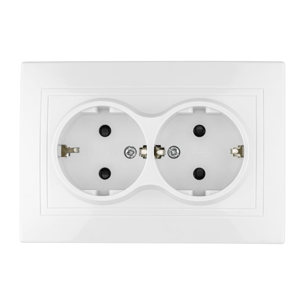 Изображение товара Розетка двойная TDM ELECTRIC 2П+З с защ. шт. 16А 250В белая Таймыр, пром. упак. 200 шт. SQ1814-0518