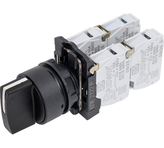 Изображение товара Переключатель Briswik КПЕ 2122 -Р черный 2но+2нз Ручка с фикс 3-поз IP40 aB-VG-0Ai-0143