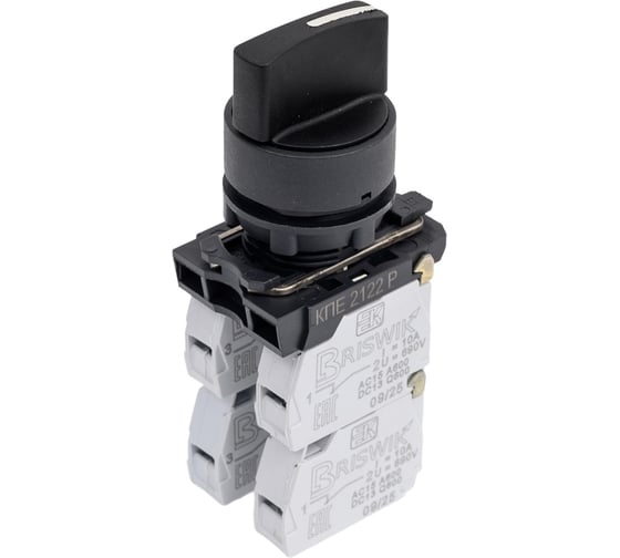 Изображение товара Переключатель Briswik КПЕ 2122 -Р черный 2но+2нз Ручка с фикс 3-поз IP40 aB-VG-0Ai-0143