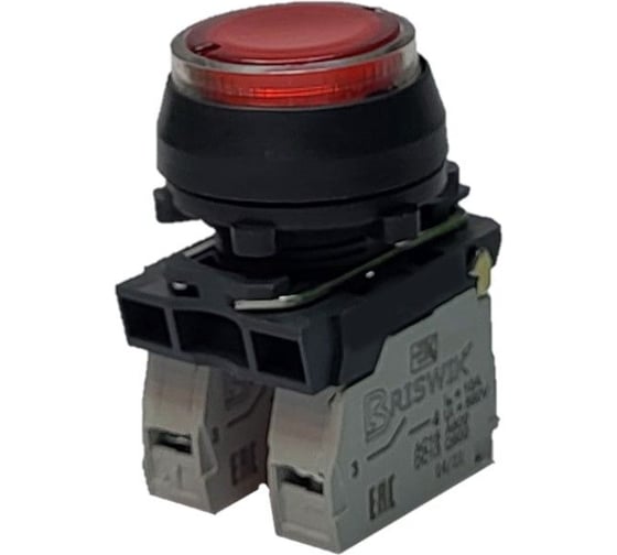 Изображение товара Выключатель Briswik КЕ 171/2м -Л 24В красный, 1но+1нз, цилиндр, с подсветкой, IP66, УХЛ2, 10А aZ-EB-6Ai-3221