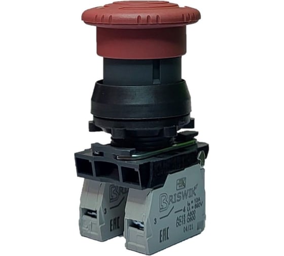 Изображение товара Выключатель Briswik КЕ 141/2м красный, 1но+1нз, Гриб, с фиксацией, IP66, УХЛ2, 10А aZ-PG-6Ai-0221