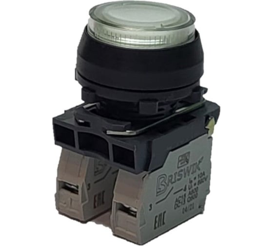 Изображение товара Выключатель Briswik КЕ 171/2м -Л 24В белый, 1но+1нз, цилиндр, с подсветкой, IP66, УХЛ2, 10А aZ-EB-6Ai-3821