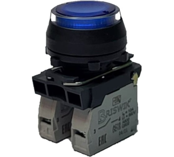 Изображение товара Выключатель Briswik КЕ 171/2м -Л 220В синий, 1но+1нз, цилиндр, с подсветкой, IP66, УХЛ2, 10А aZ-EB-6Ai-7521