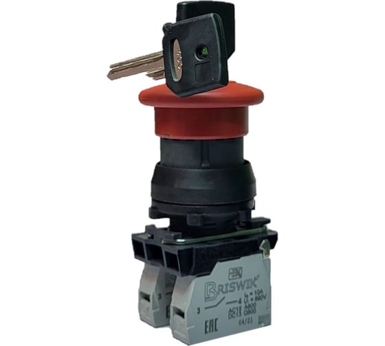 Изображение товара Выключатель Briswik КЕ 211/2м красный, 1но+1нз, Гриб Ключ, с фиксацией, IP66, УХЛ2, 10А aZ-PV-6Ai-0221